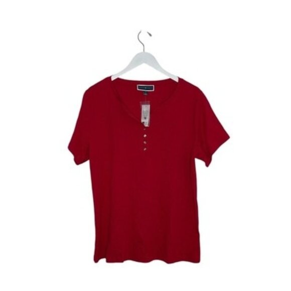 Karen Scott Women's Red Amore Henley Short Sleeve Knit Top Plus Size 0X NWT - Picture 1 of 5